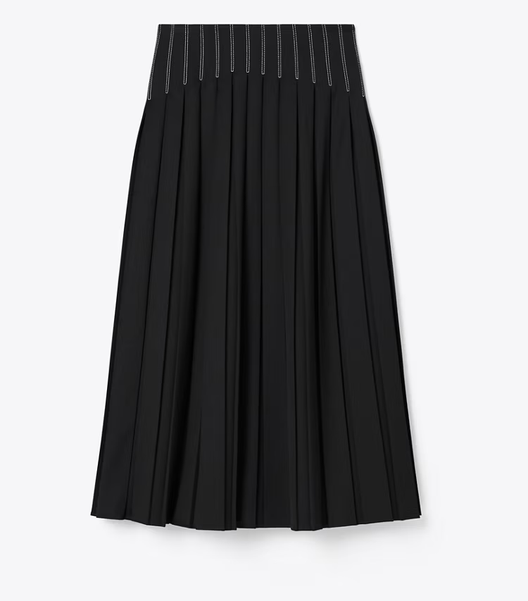Wool Twill Pleated Skirt