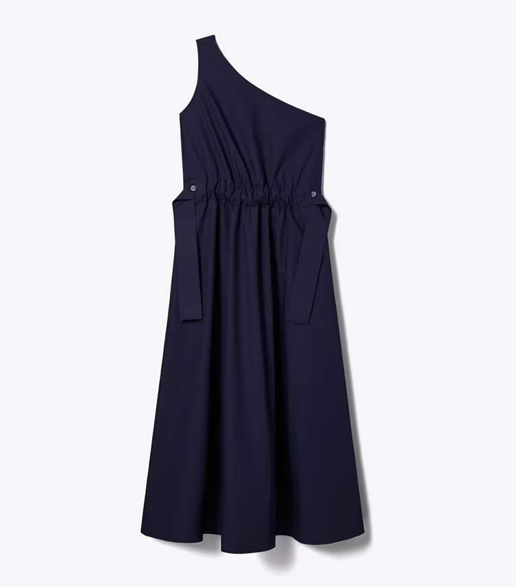 One-Shoulder Belted Cotton Dress