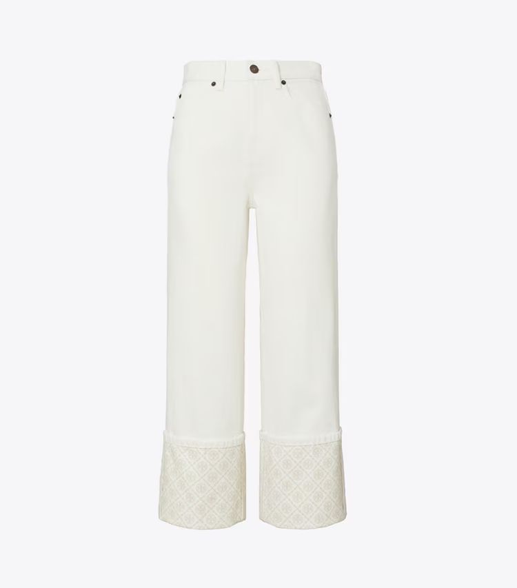 T Monogram Contrast Cuff Cropped Jean