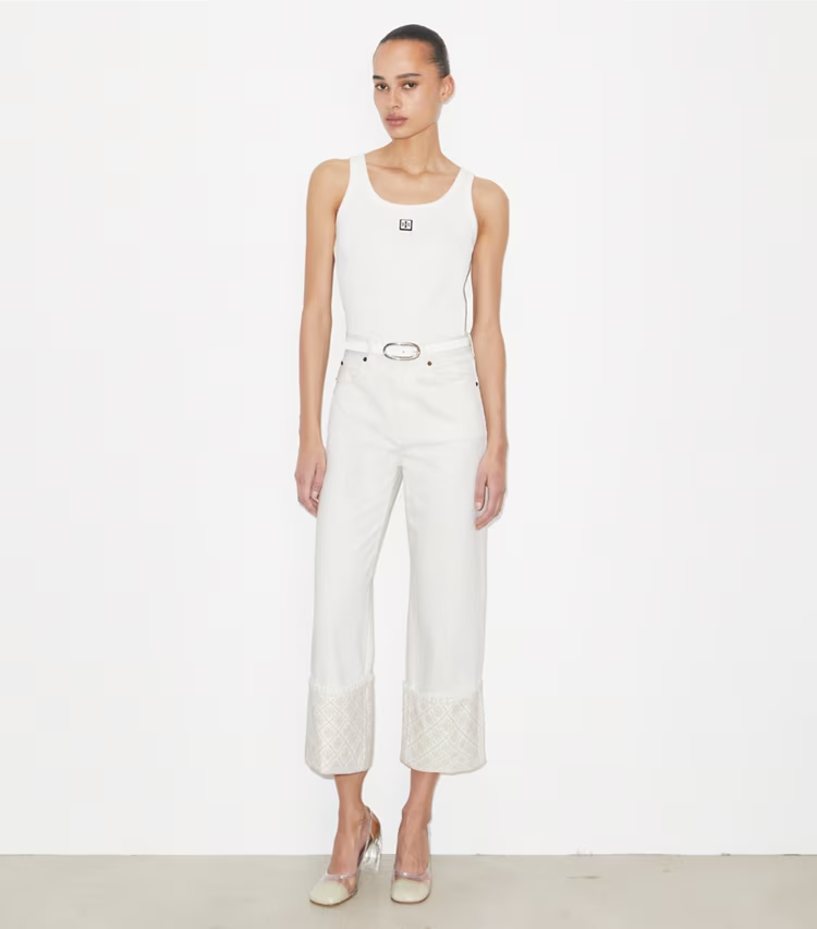 T Monogram Contrast Cuff Cropped Jean - Image 2