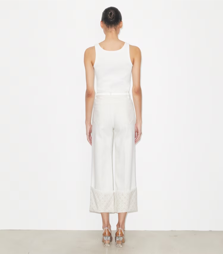 T Monogram Contrast Cuff Cropped Jean - Image 3