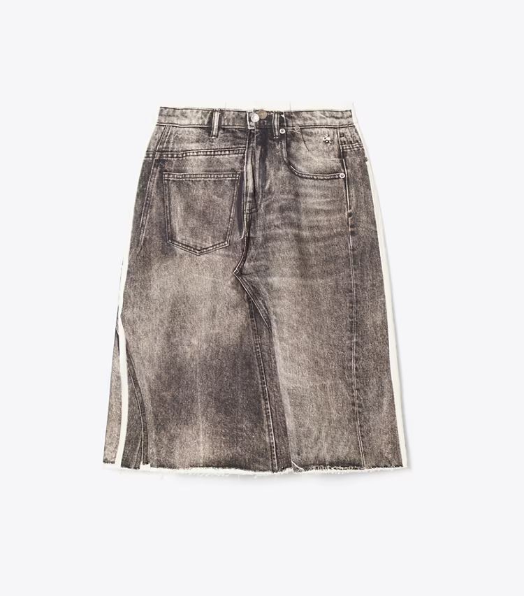 Overprinted Deconstructed Denim Skirt