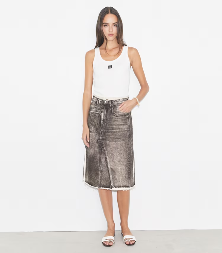 Overprinted Deconstructed Denim Skirt - Image 2