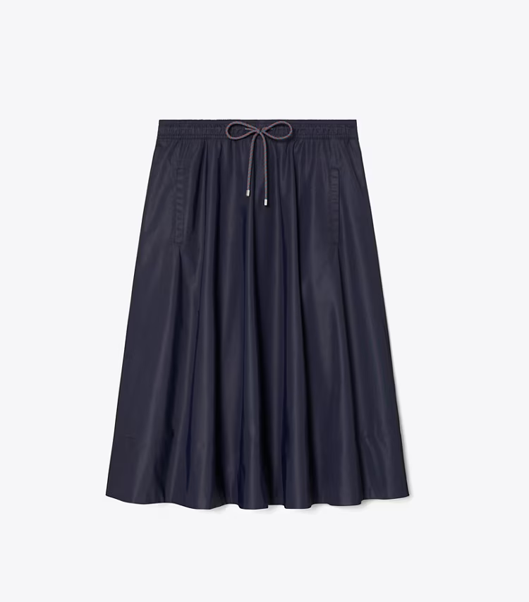 Drawstring Nylon Midi Skirt