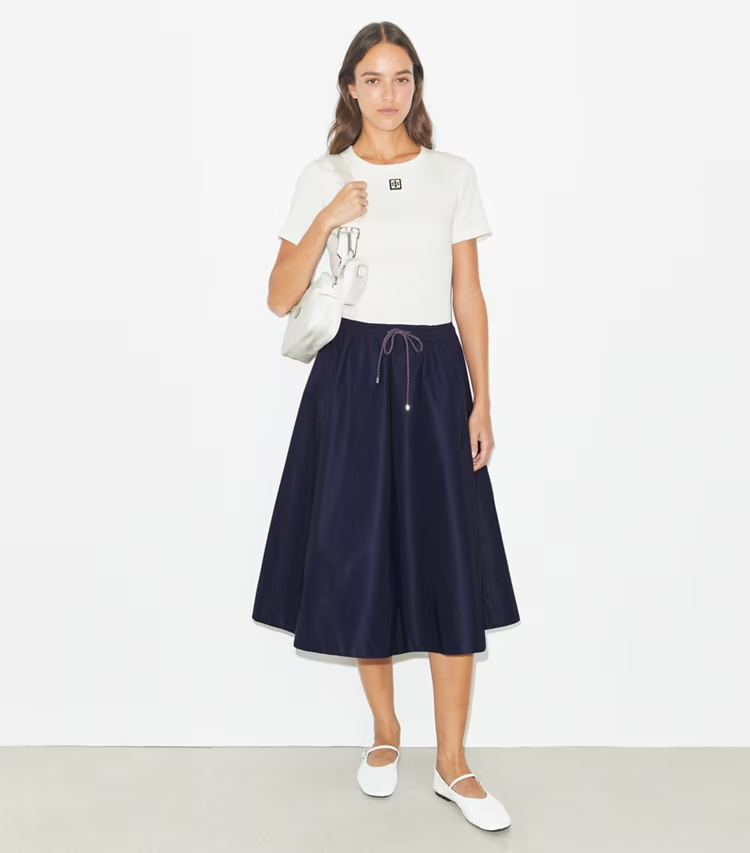 Drawstring Nylon Midi Skirt - Image 2