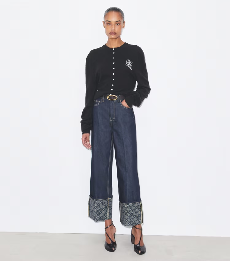 T Monogram Contrast Cuff Straight Leg Jean - Image 2