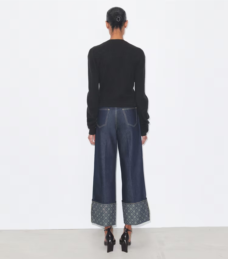 T Monogram Contrast Cuff Straight Leg Jean - Image 3